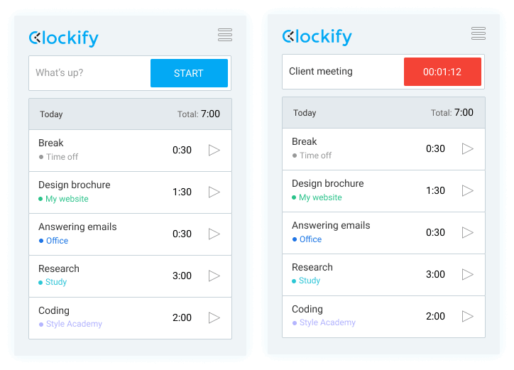 Time tracking in Clockify