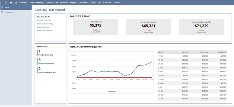 Netsuite dashboard