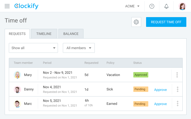 Clockify time off