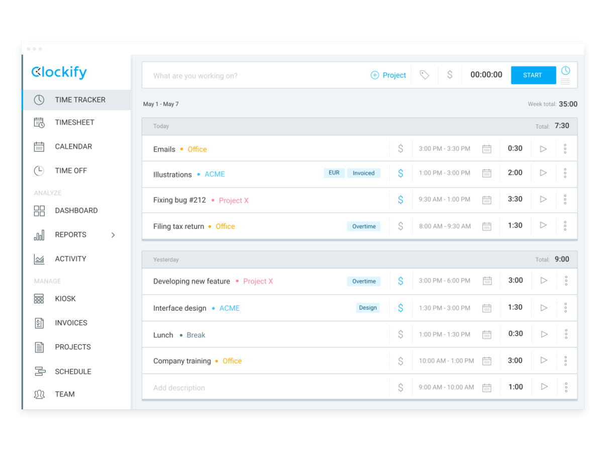 Clockify time tracker