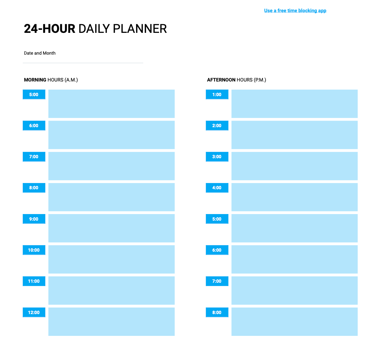 24-hour daily planner