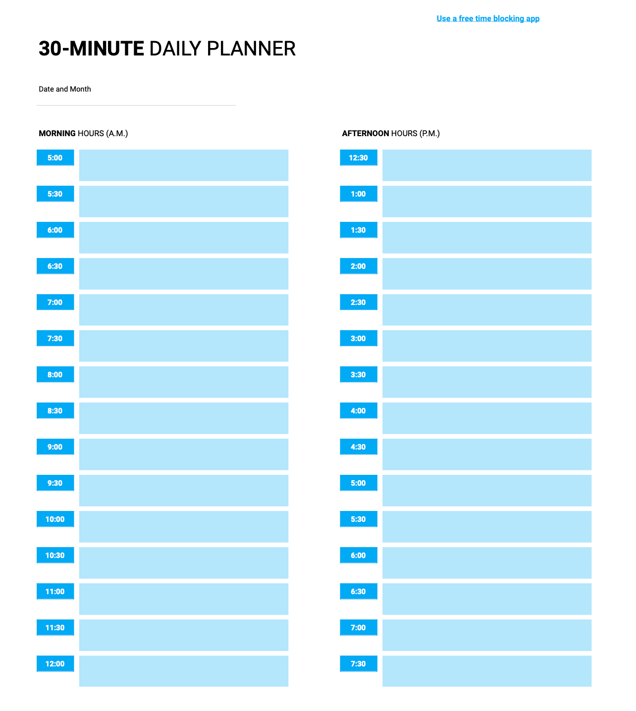 daily schedule template 15 minute intervals