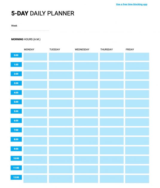 Time blocking planner & free time block templates