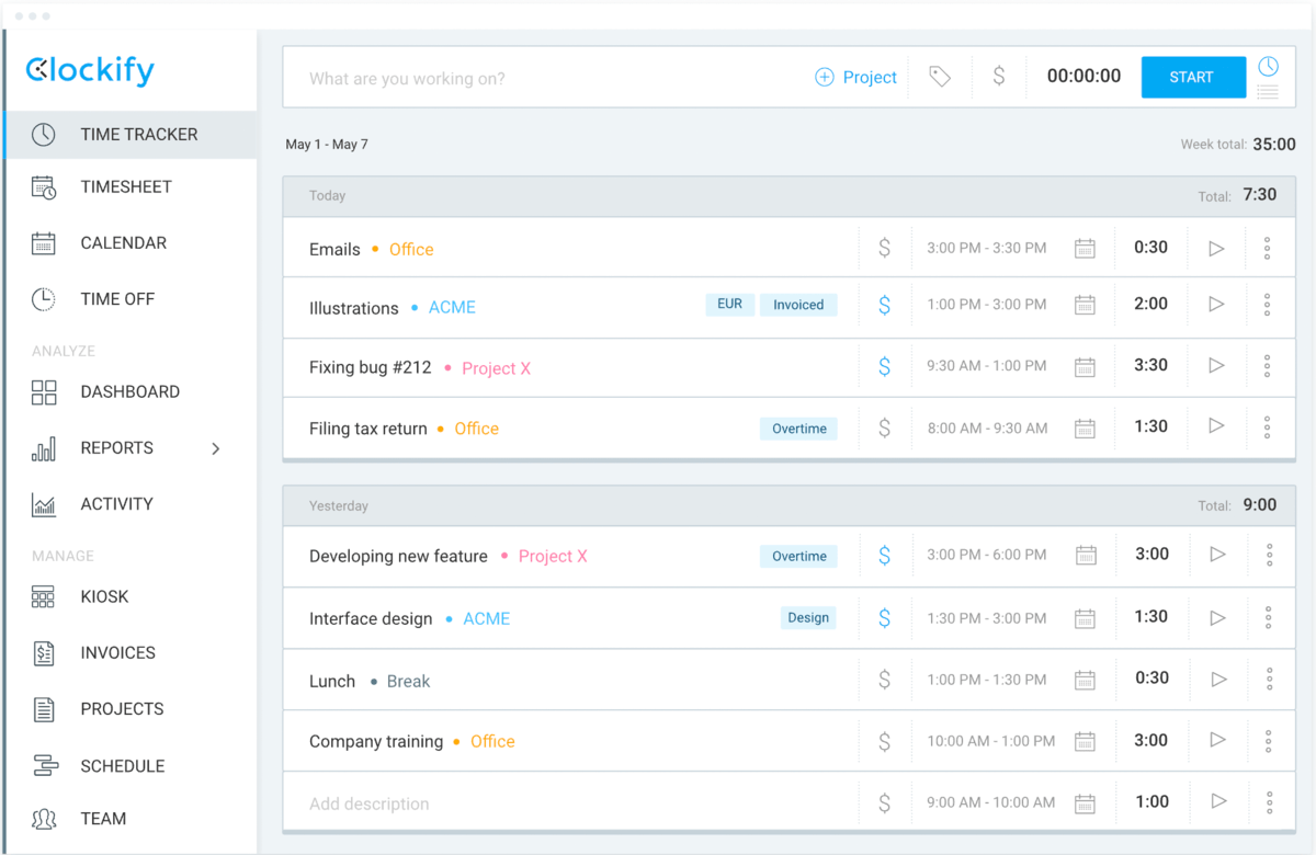 Clockify time tracker