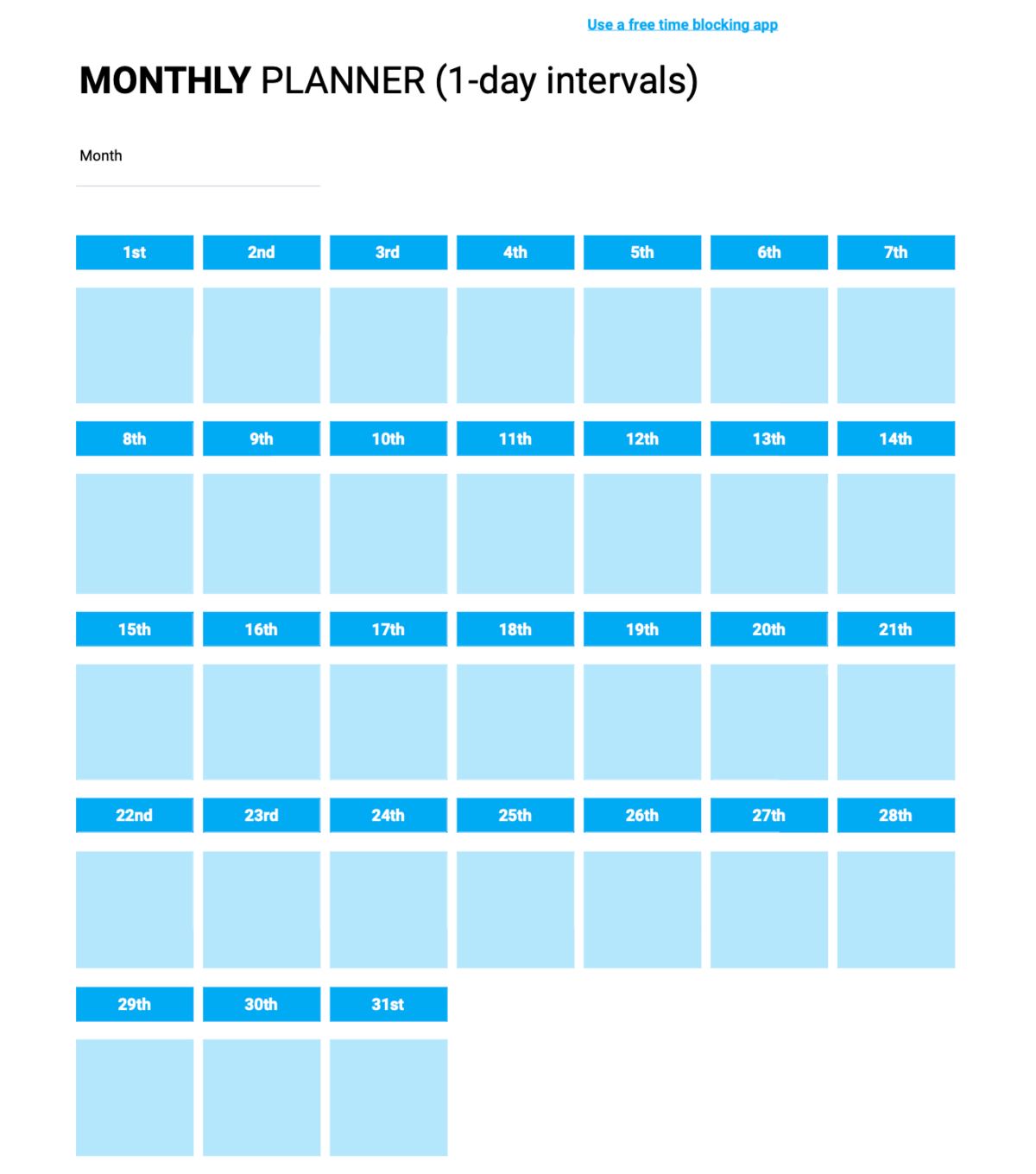 Monthly planner (1 day intervals)