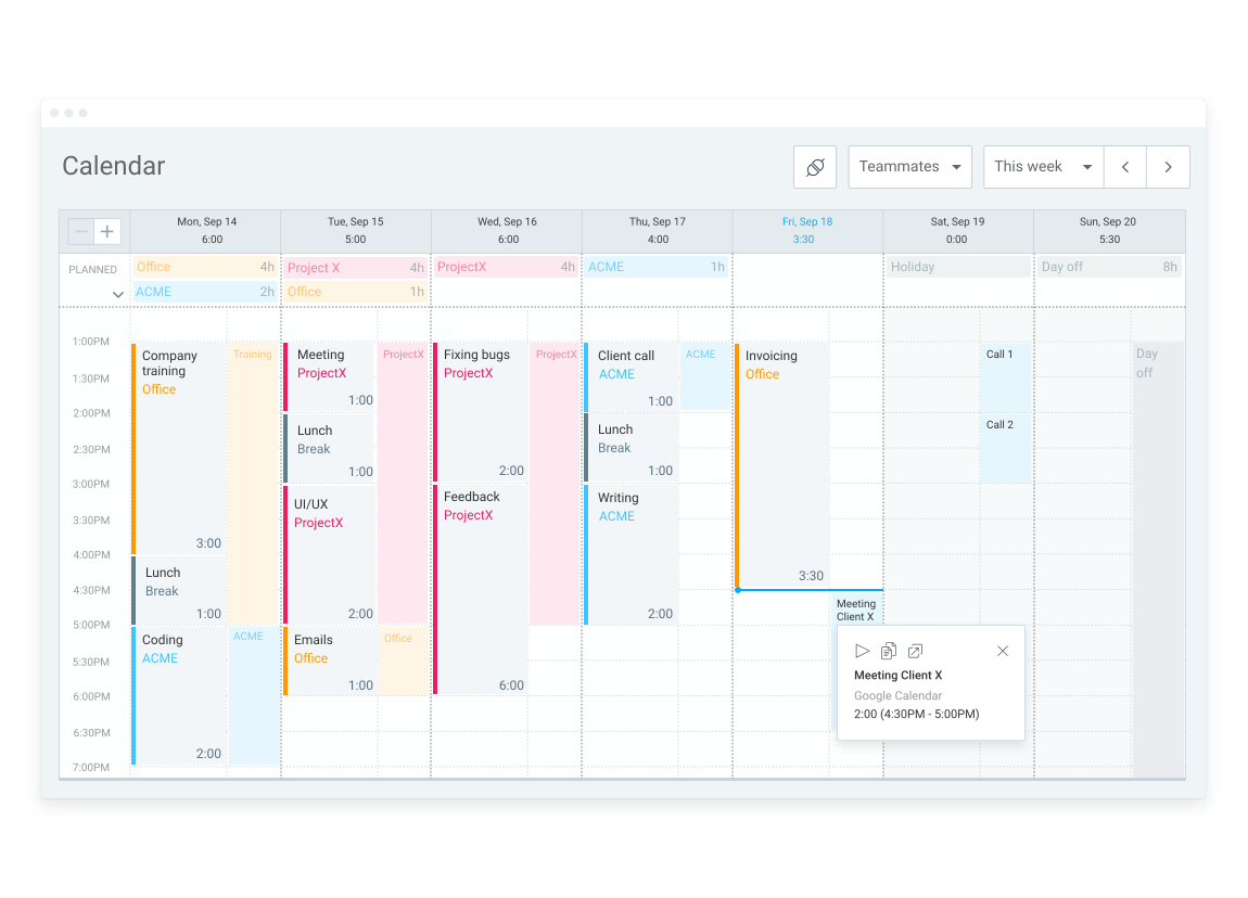 Pro step - Calendar view in Clockify