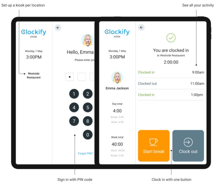 Clockify time clock kiosk