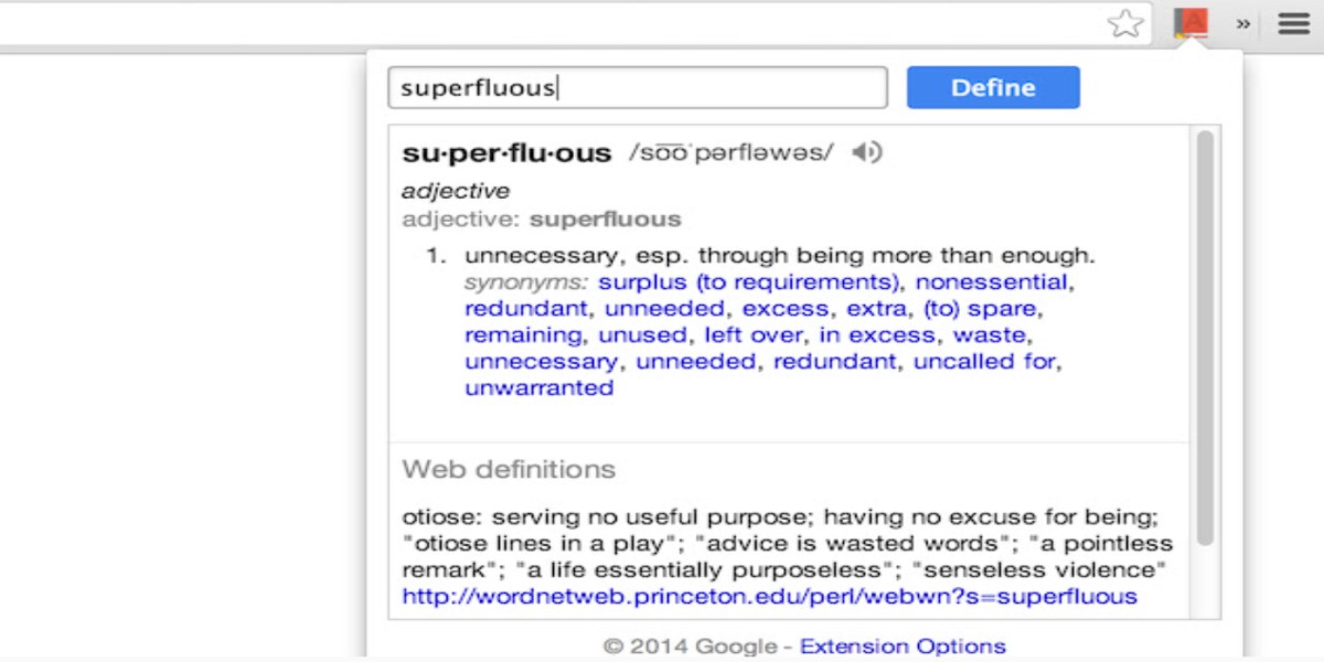 Google Dictionary chrome extension