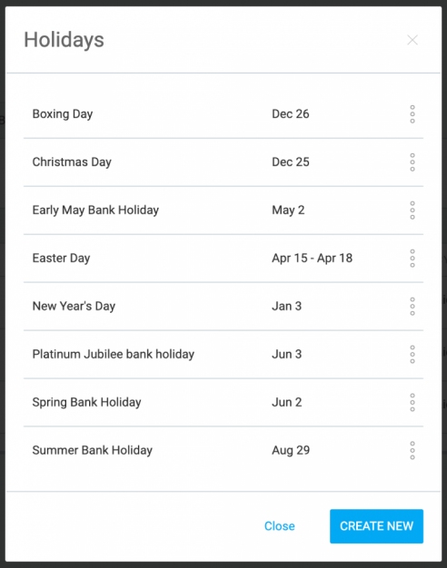 Editing or deleting holidays in Clockify