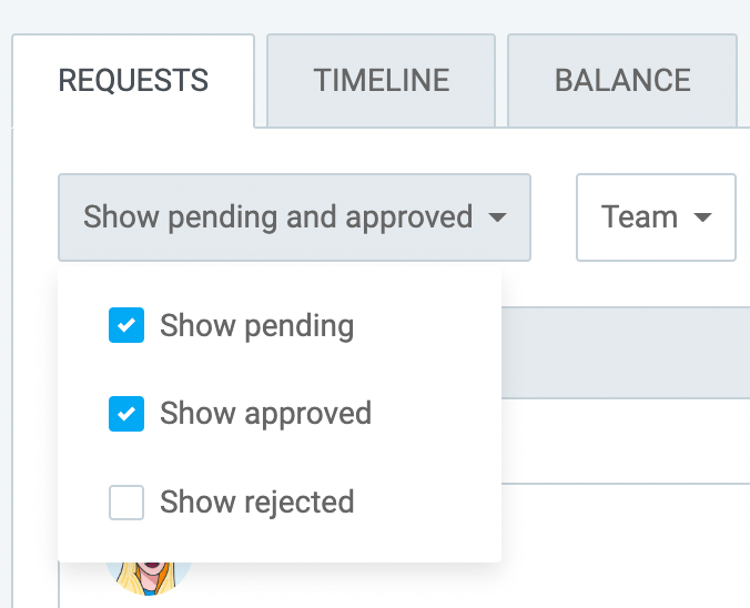 Filtering time off requests in Clockify