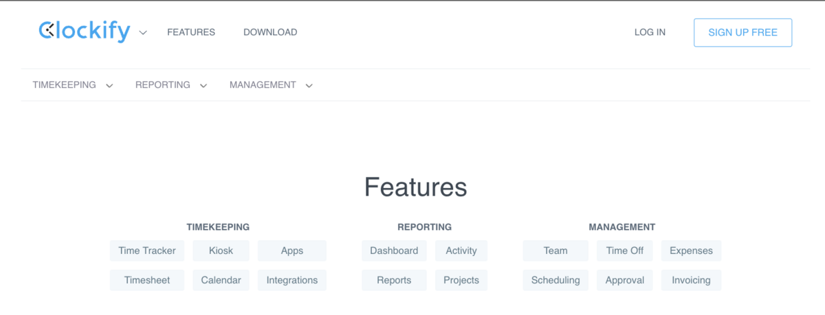 Clockify Features List