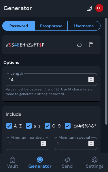 Bitwarden - password generator