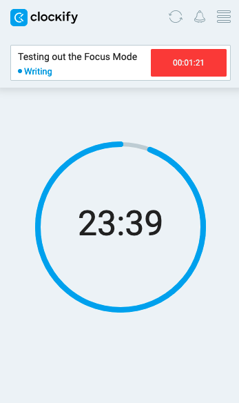 Clockify - Pomodoro timer in focus mode