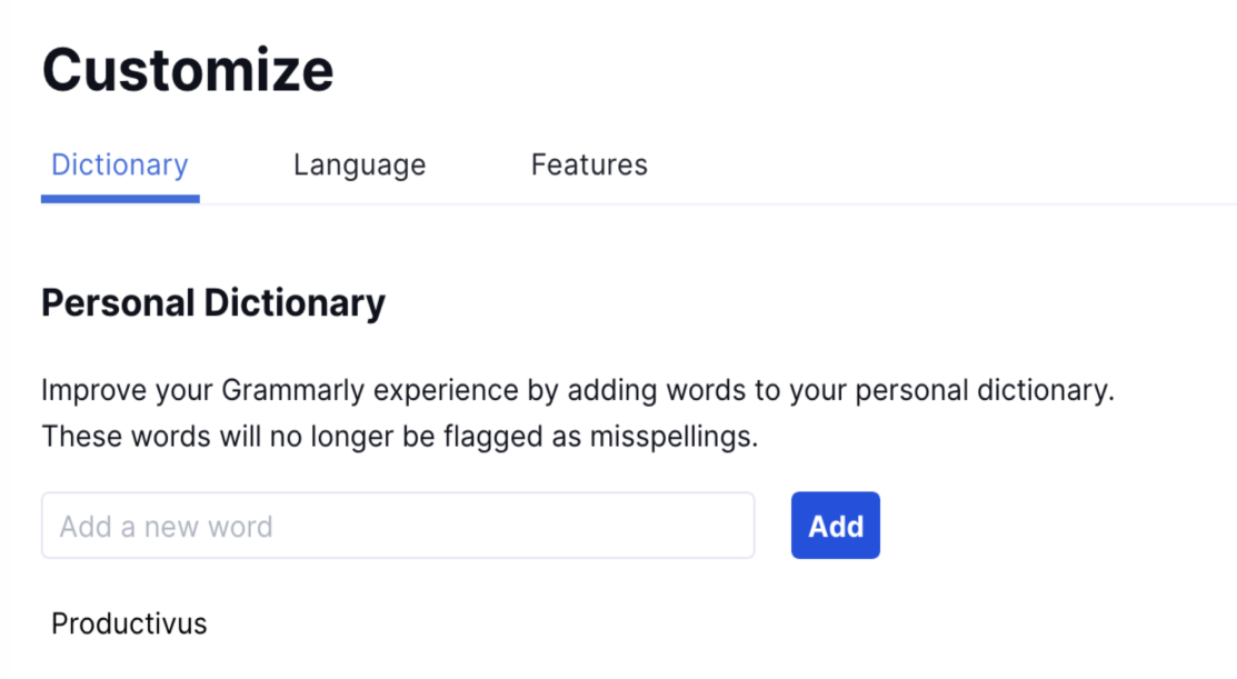 Grammarly personal dictionary
