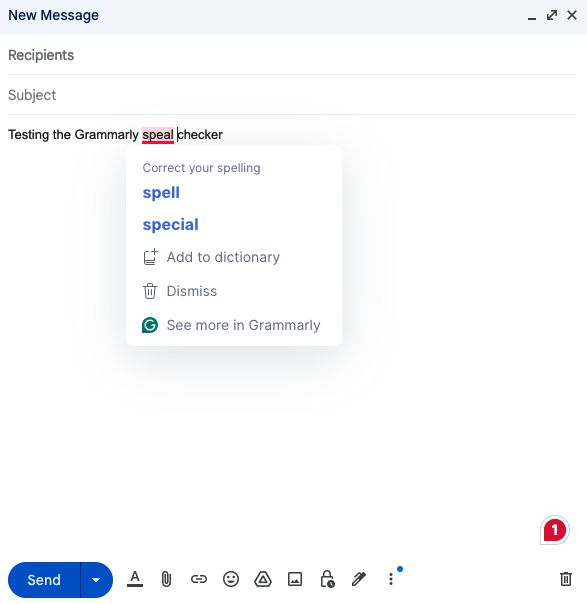 Grammarly - using the spell-checker in Gmail