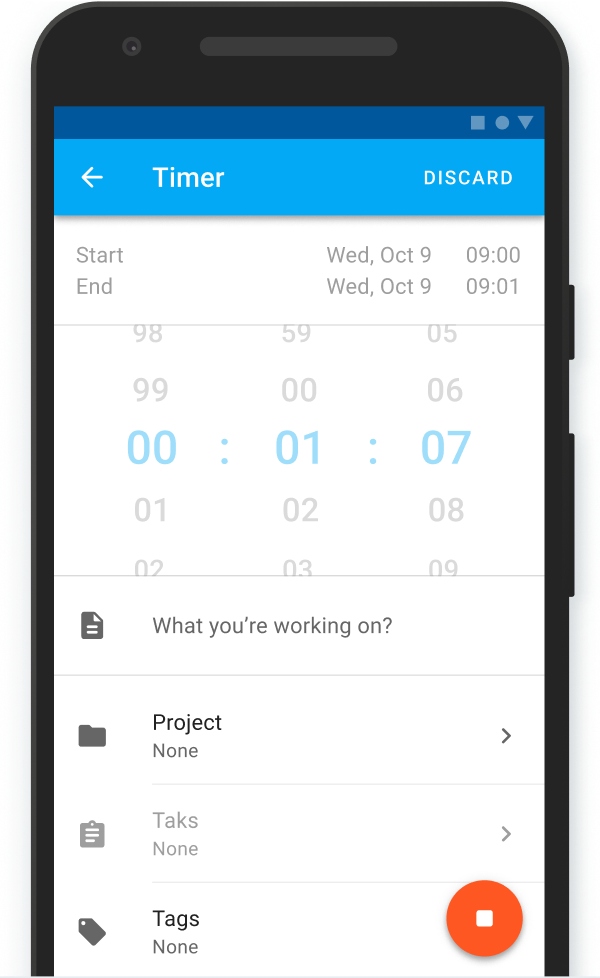 Mobile app timer in Clockify