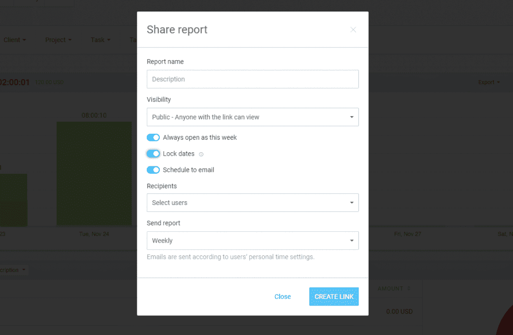 Scheduled report sharing for better performance reviews in Clockify