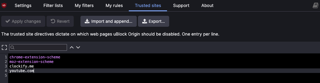 uBlock Origin trusted sites