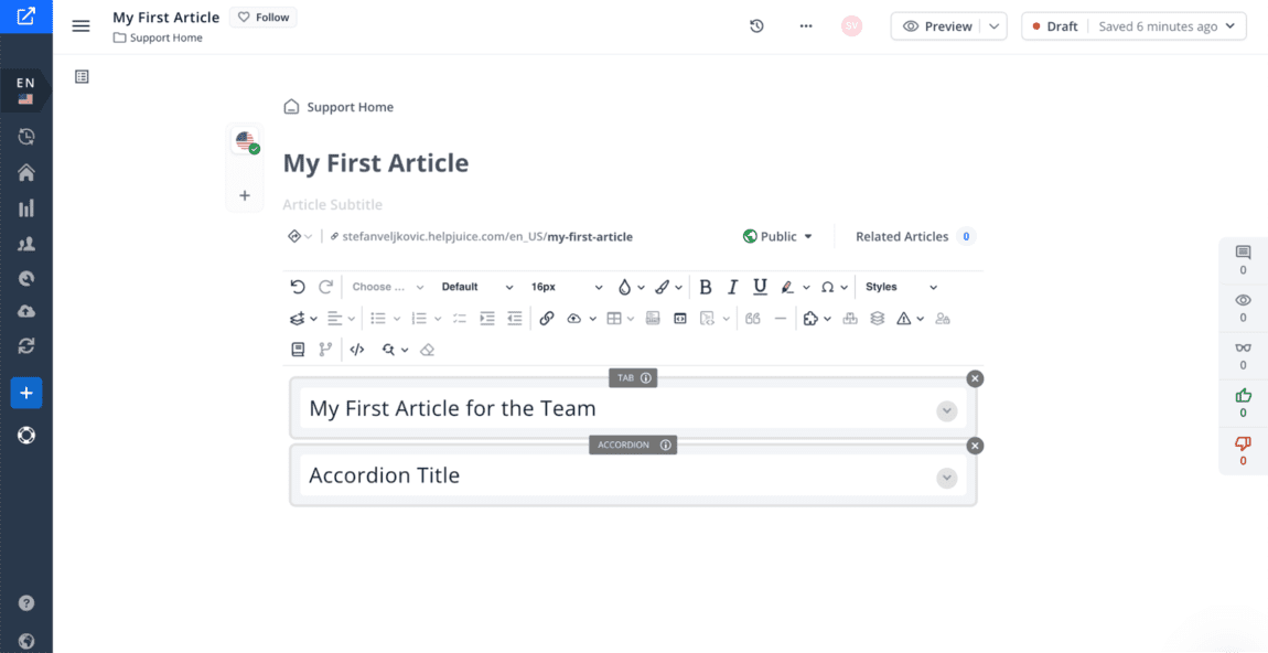 Creating articles in Helpjuice