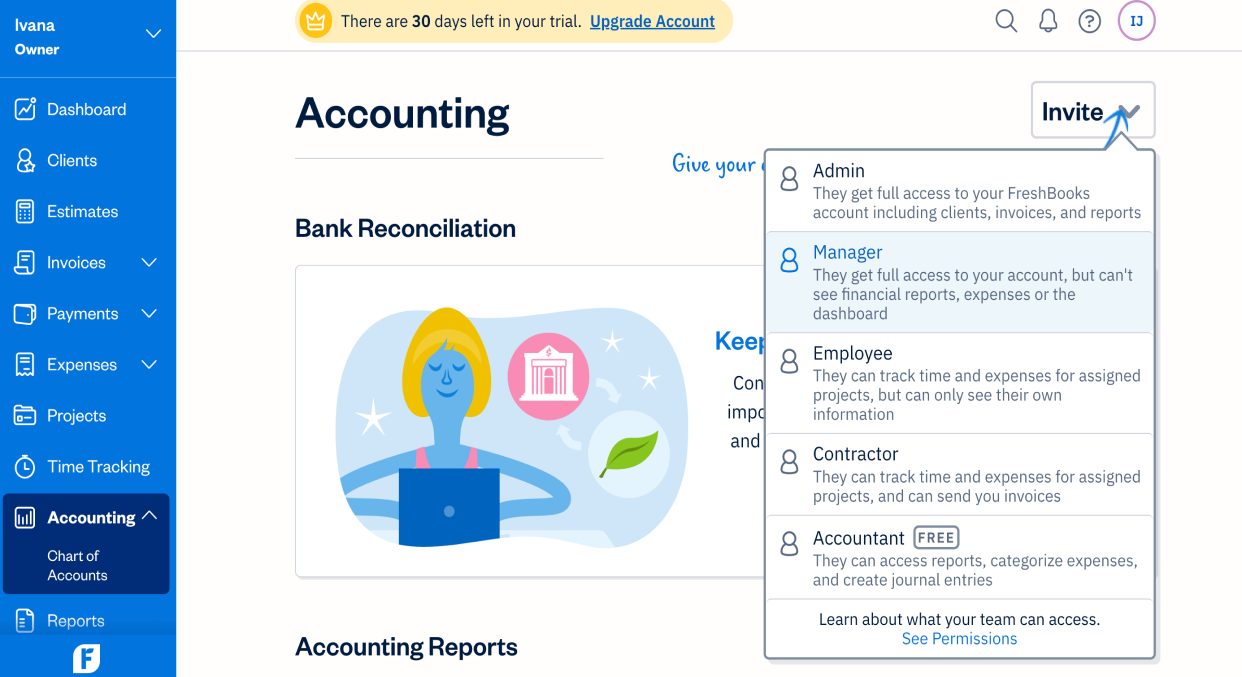 FreshBooks dashboard