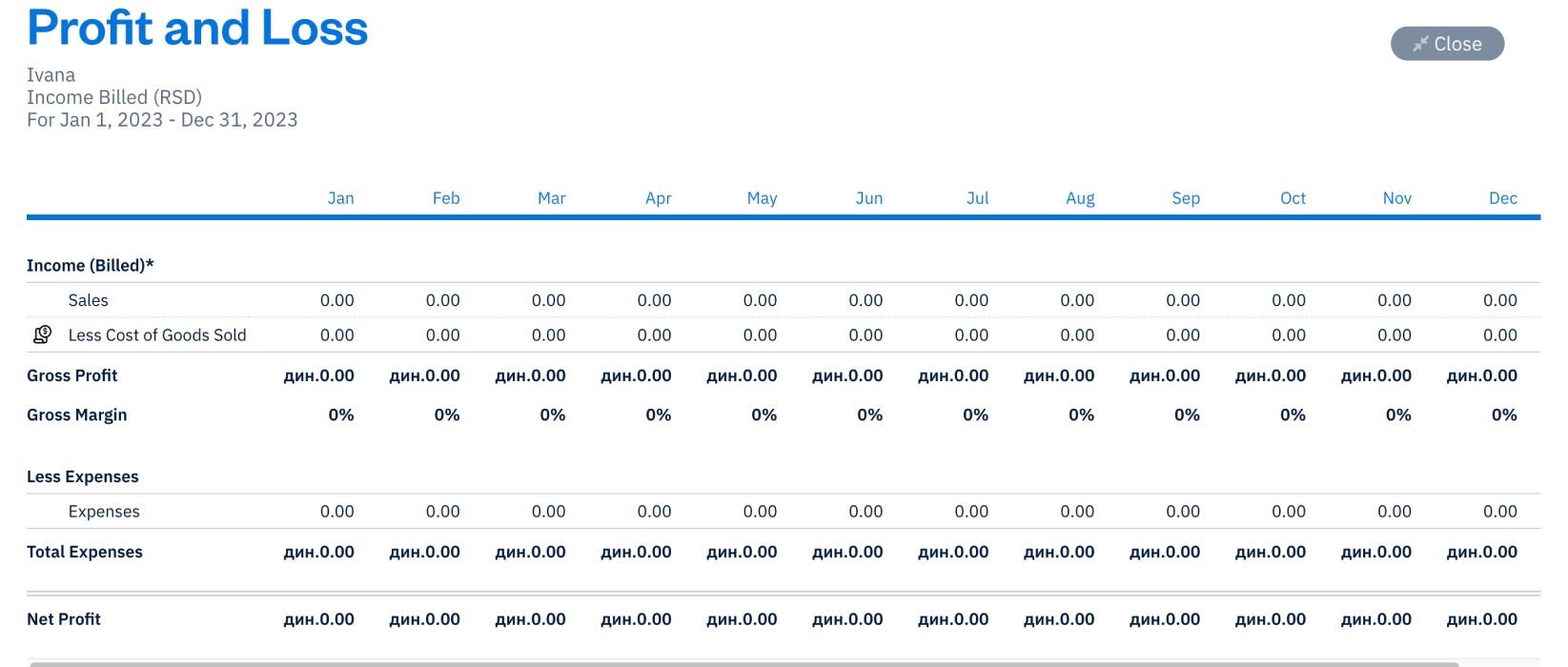 FreshBooks profit and loss report