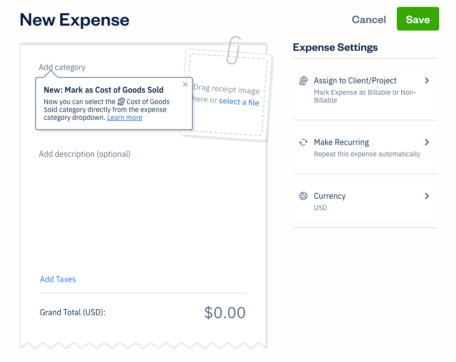 Freshbooks expenses