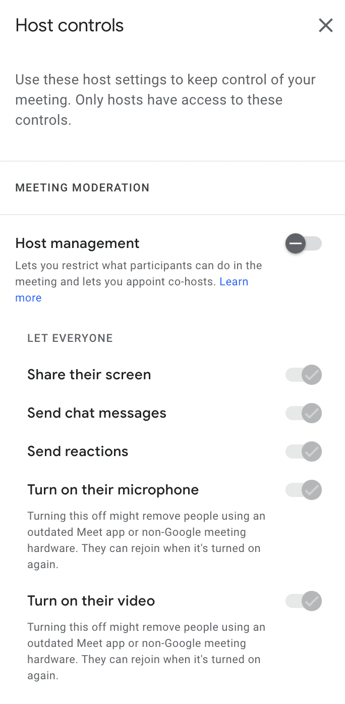 Host Controls in Google Meet