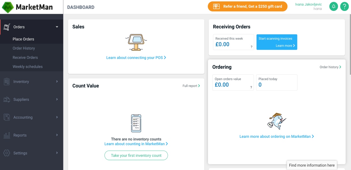 MarketMan dashboard