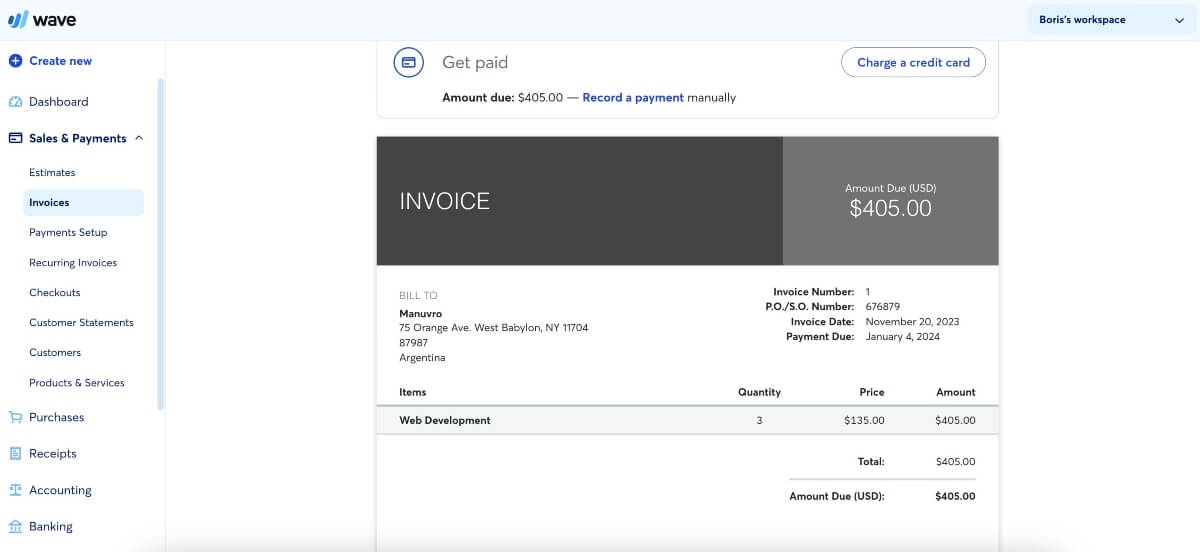 Wave Accounting Invoice
