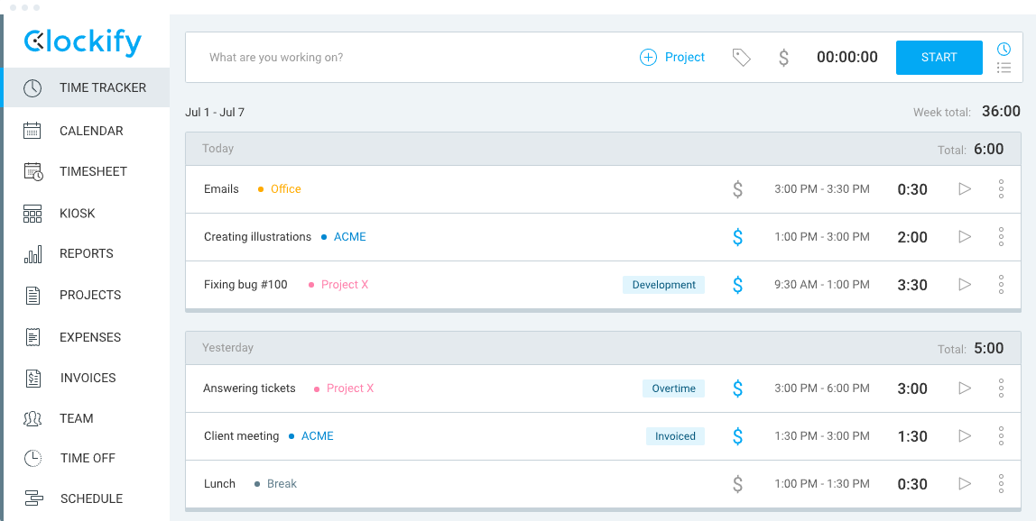 Clockify Dashboard