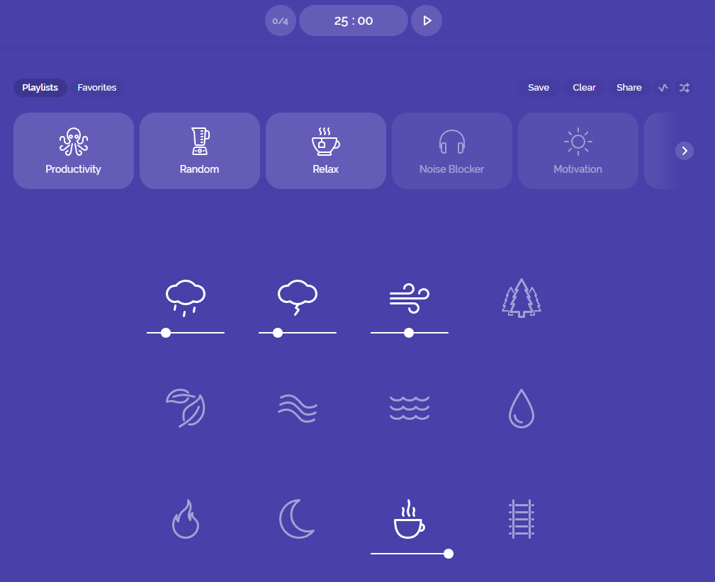 Noisli dashboard