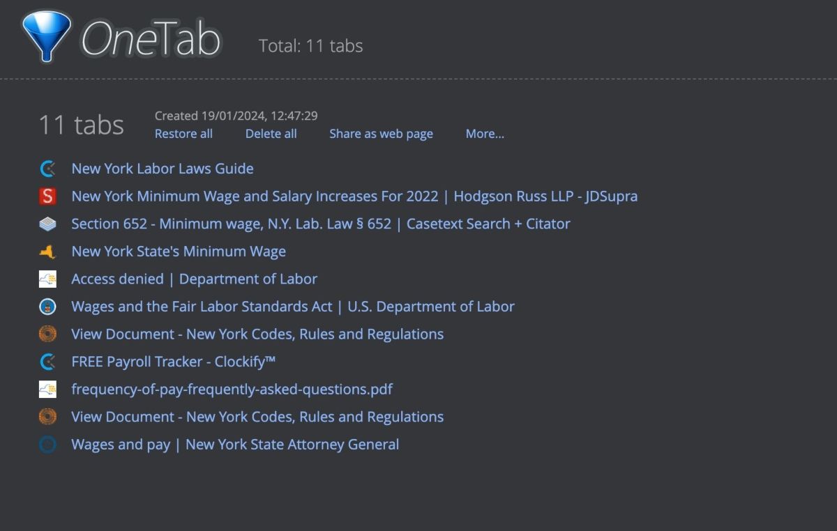 OneTab grouping tabs