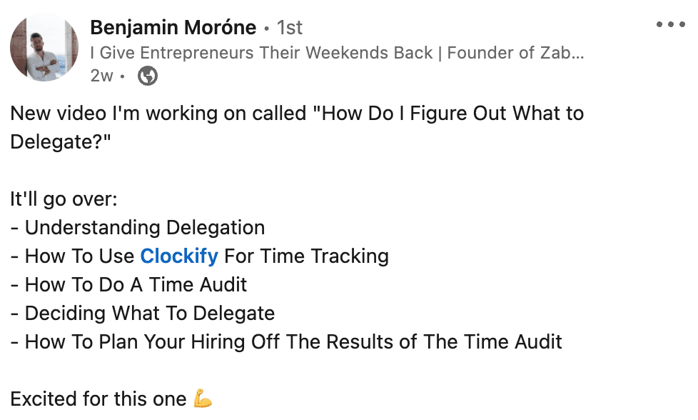 LinkedIn mention of Clockify