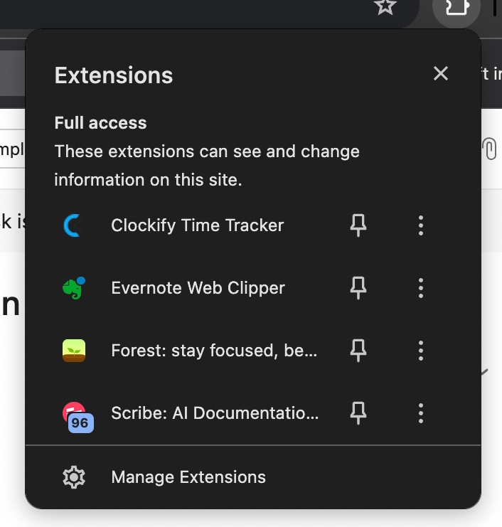 Accessing browser extension