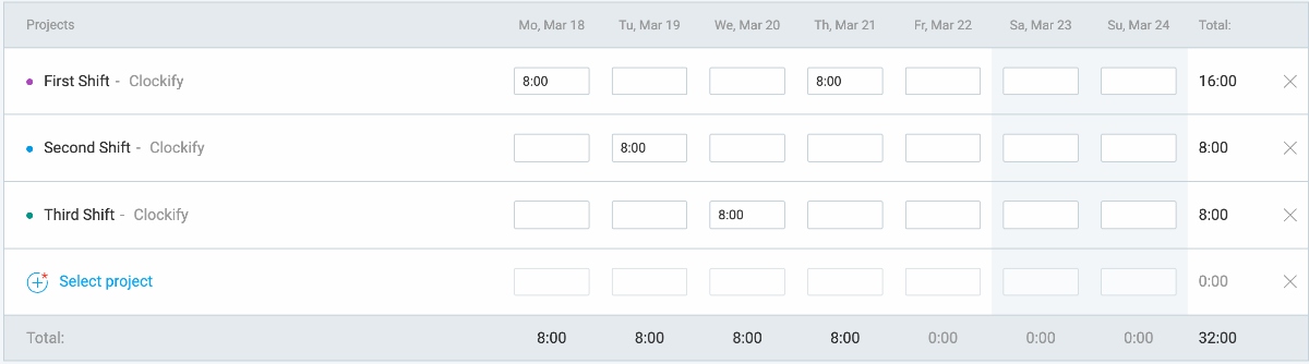 Adding time in a timesheet