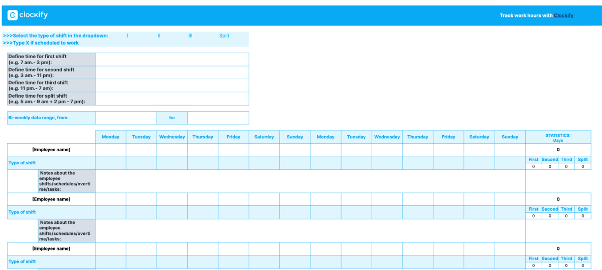 Biweekly Work Schedule Template