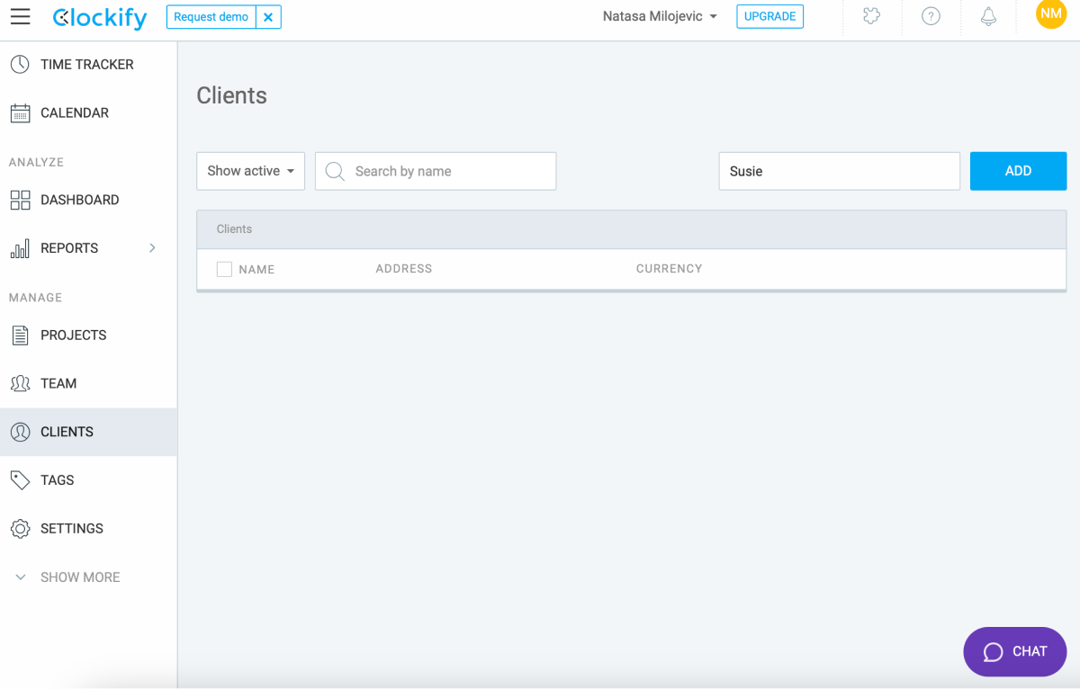 Clockify adding clients