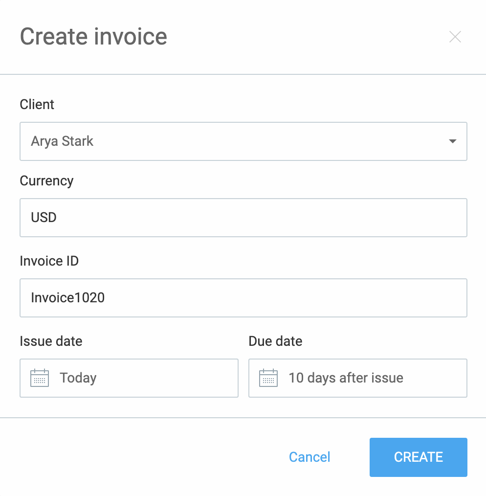Clockify creating an invoice