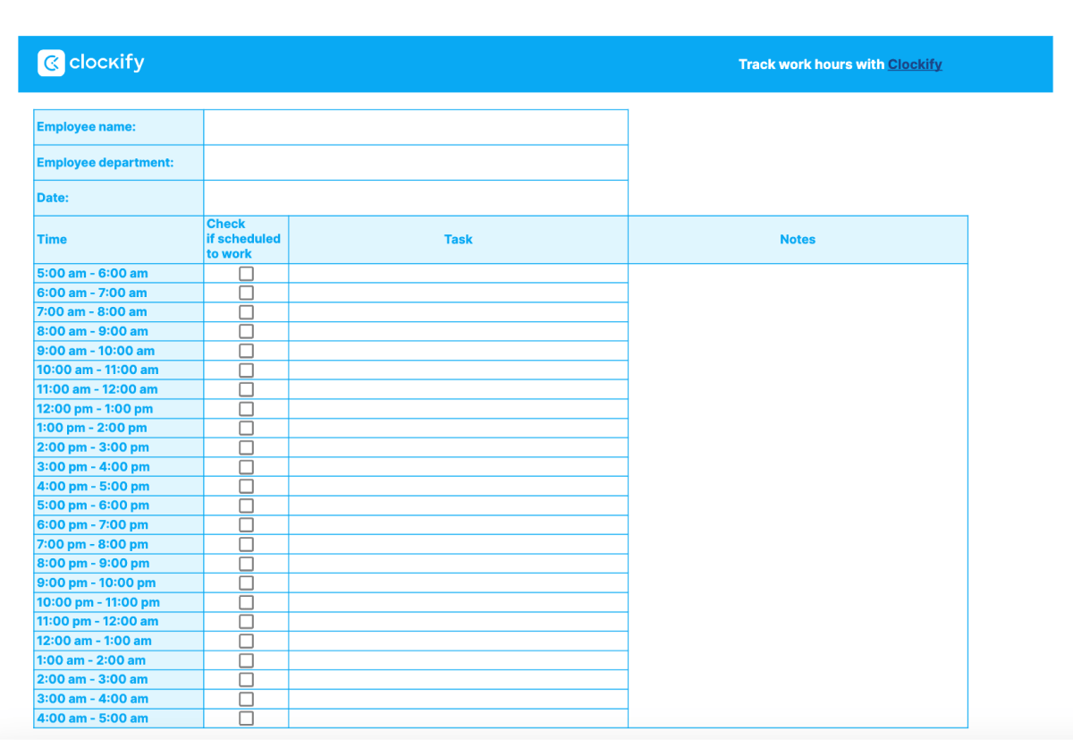 Daily Work Schedule template
