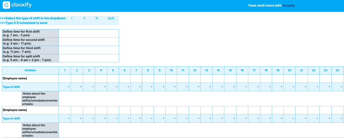 Monthly Work Schedule Template