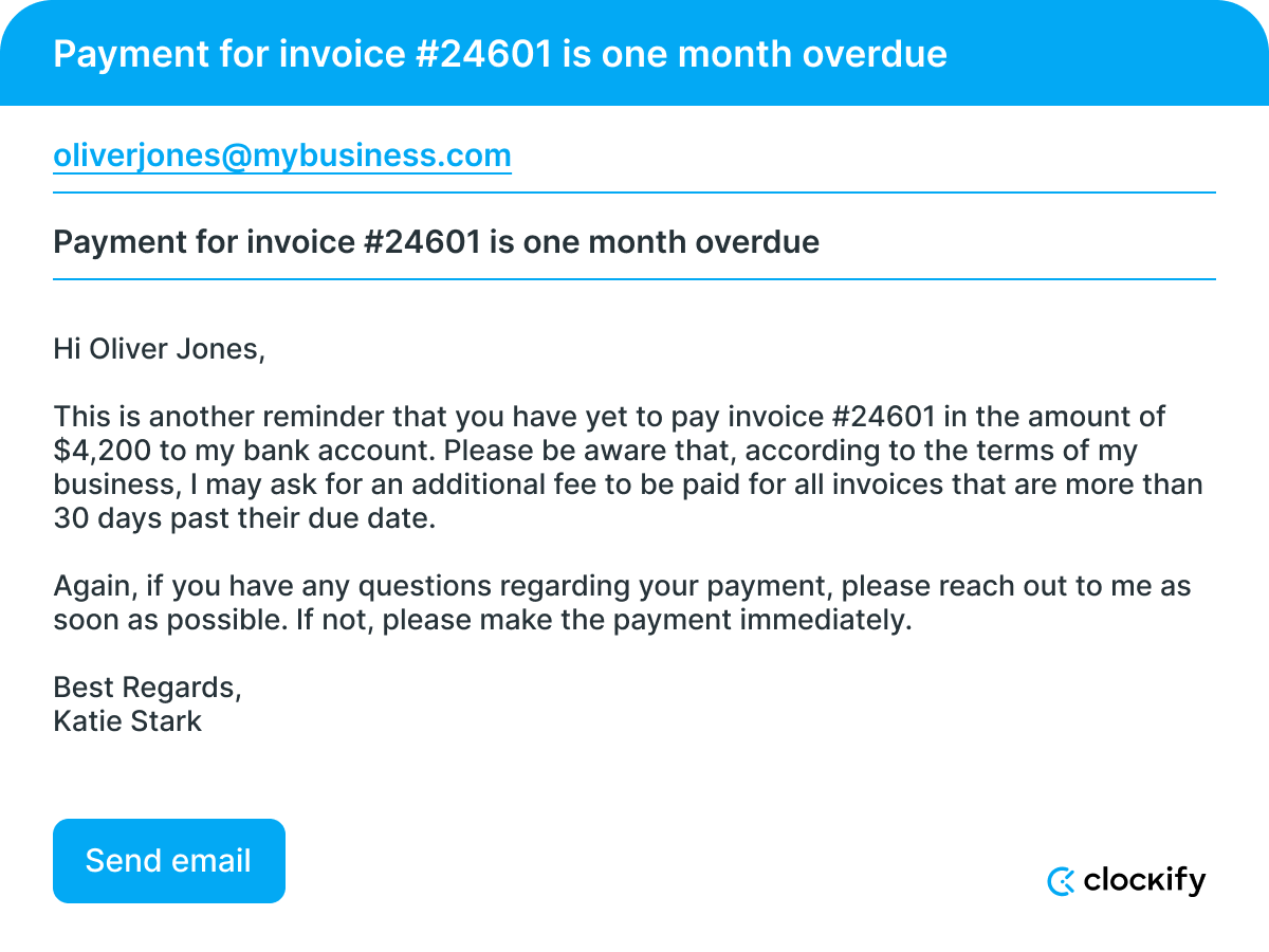 Payment for invoice #24601 is one month overdue