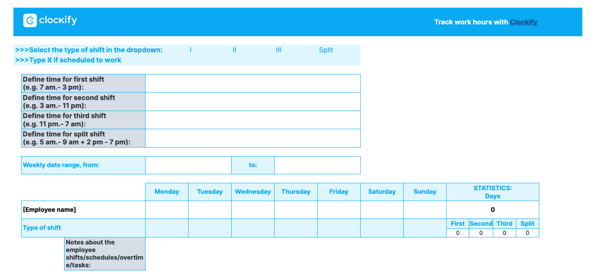 Weekly Work Schedule template