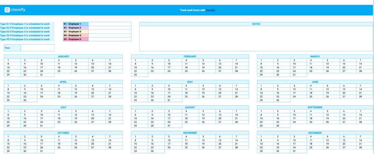 Yearly Work Schedule Template