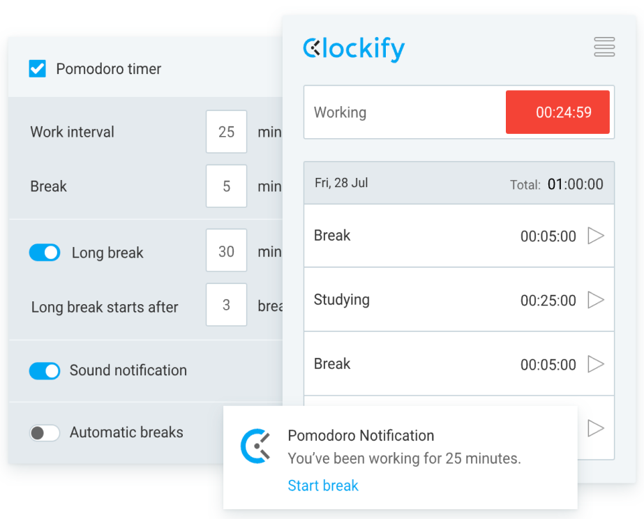 Clockify Pomodoro timer