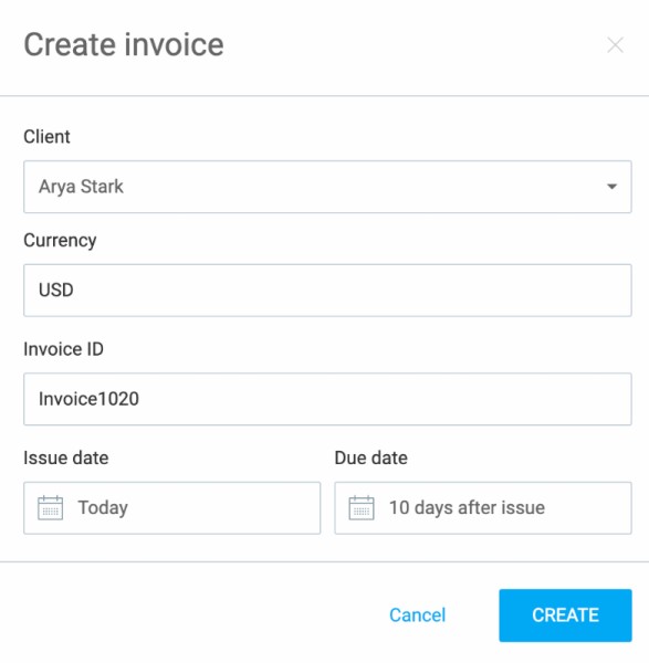 Clockify create invoice clients