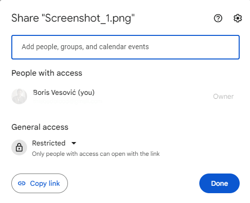 Google Drive Sharing Option
