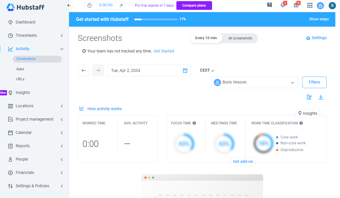 Hubstaff Dashboard