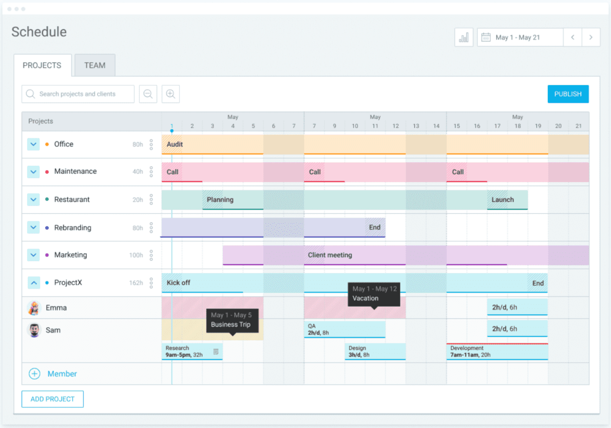 Scheduling tasks and projects in Clockify