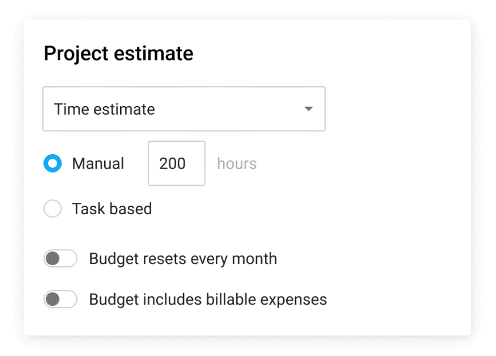 Setting a project estimate in Clockify