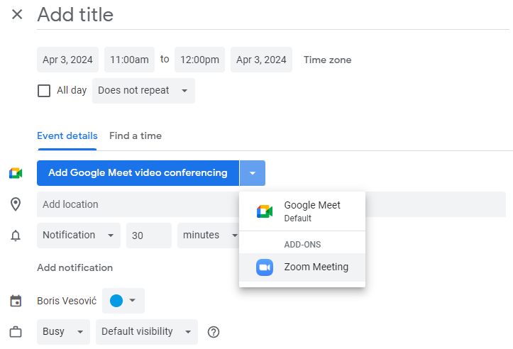 Zoom Calendar Integration